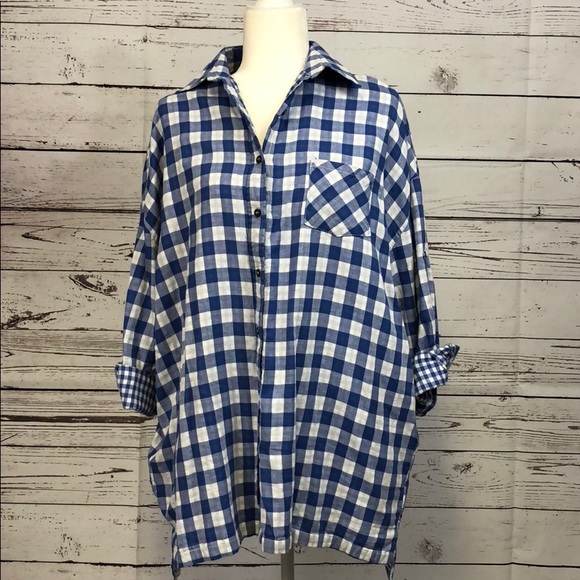 Lac Bleu Tops - Blue and white checked tunic